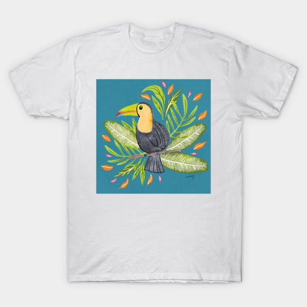 Toucan in Tropical Foliage in Teal | Summer | Island Paradise T-Shirt by thewhimsicalrepose